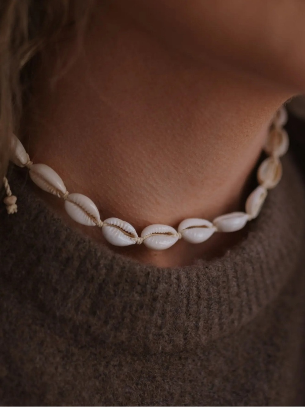 Cowrie Shell and Braided Jute Choker Boho Beach Necklace Surfer 90s Y2K Vibes